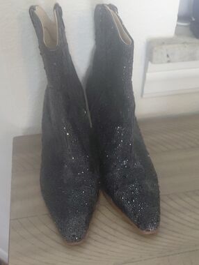 Worn Once Betsey Johnson Black Rhinestones Cowboy Ankle Booties